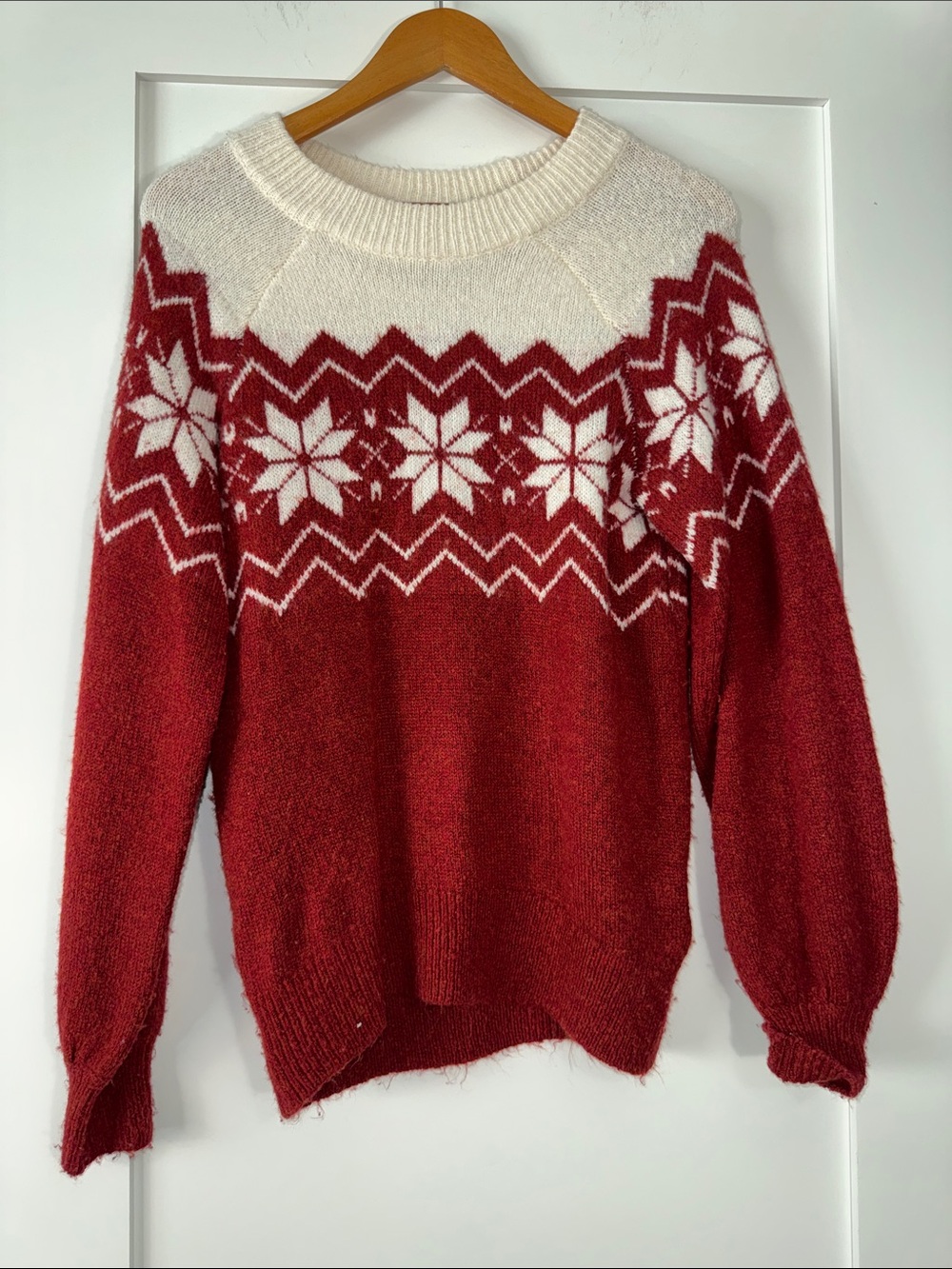 Abercrombie & Fitch Red & Cream Fair Isle Crewneck Sweater Sz XS